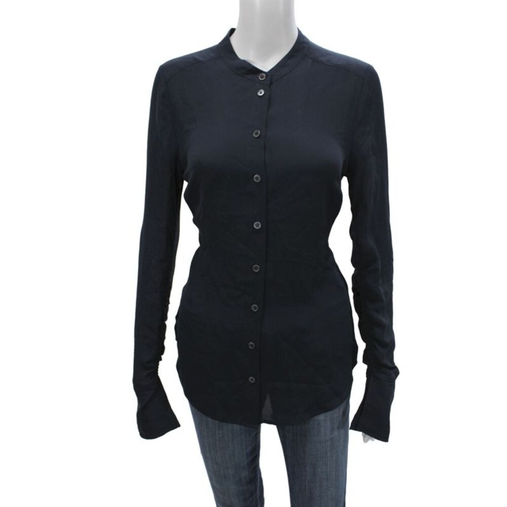 Veronica Beard Womens Silk Mock Neck Long Sleeve Blouse Dark Blue Size 2